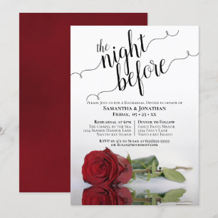 Elegant Red Rose Wedding Rehearsal & Dinner Invitation