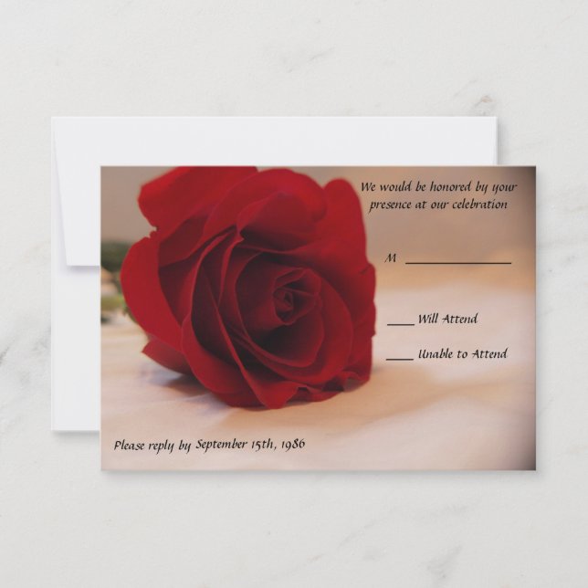 Elegant Red Rose Wedding RSVP Cards (Front)