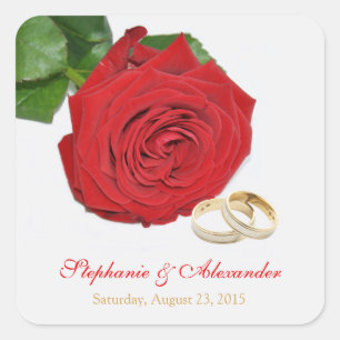 Elegant Red Rose Wedding Stickers