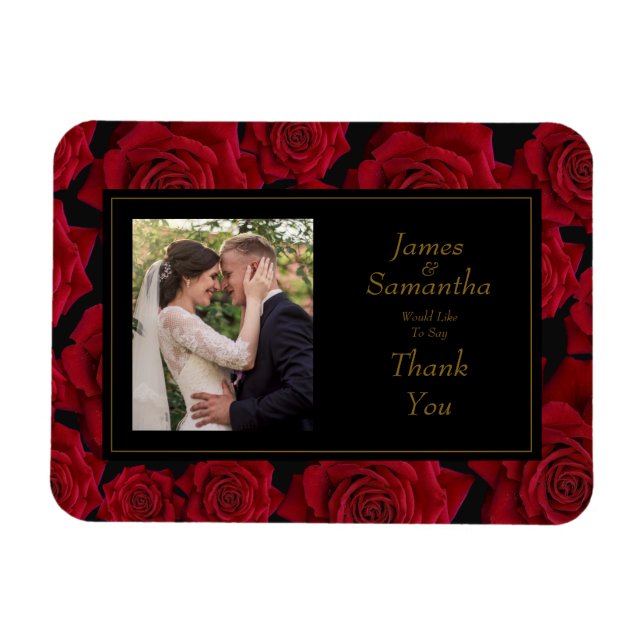 Elegant Red Rose - Wedding Thank You Magnet (Horizontal)