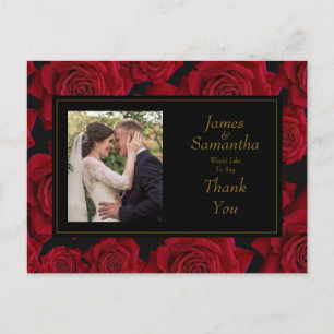 Elegant Red Rose - Wedding Thank You Postcard