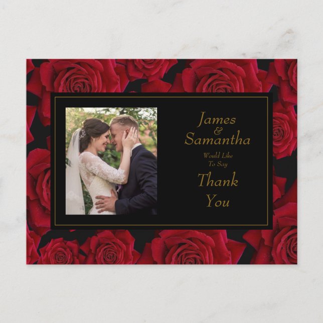 Elegant Red Rose - Wedding Thank You Postcard (Front)