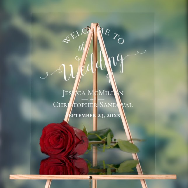 Elegant Red Rose White Text Wedding Welcome Acrylic Sign (Neutral)