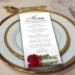 Elegant Red Rose with Reflections Wedding Menu<br><div class="desc">This beautiful menu will add some style to your wedding reception. It features a beautiful and romantic design with a single red rose lying on its side reflecting in a pool of water with waves and ripples. There is space for the names of the couple and wedding date, and the...</div>