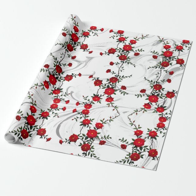 Elegant Red Rose Wrapping Paper (Unrolled)