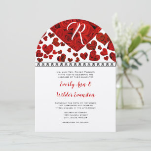 Elegant Red Roses and Hearts Wedding Invitation