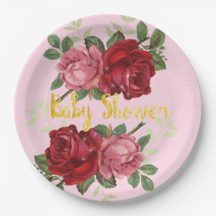 Elegant, Red Roses, Baby Shower, Paper Plates 7"