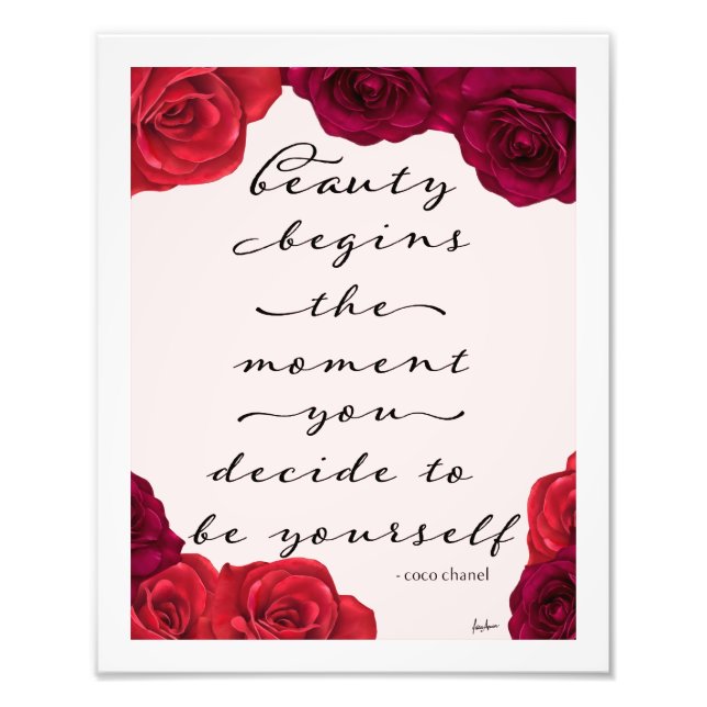 Elegant Red Roses Beauty Fashion Quote Photo Print (Front)