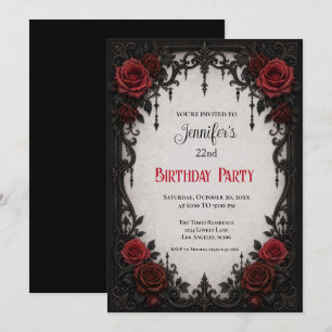 Elegant Red Roses Birthday Invitation