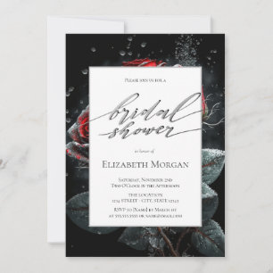 Elegant Red Roses Black Bridal Shower Invitation