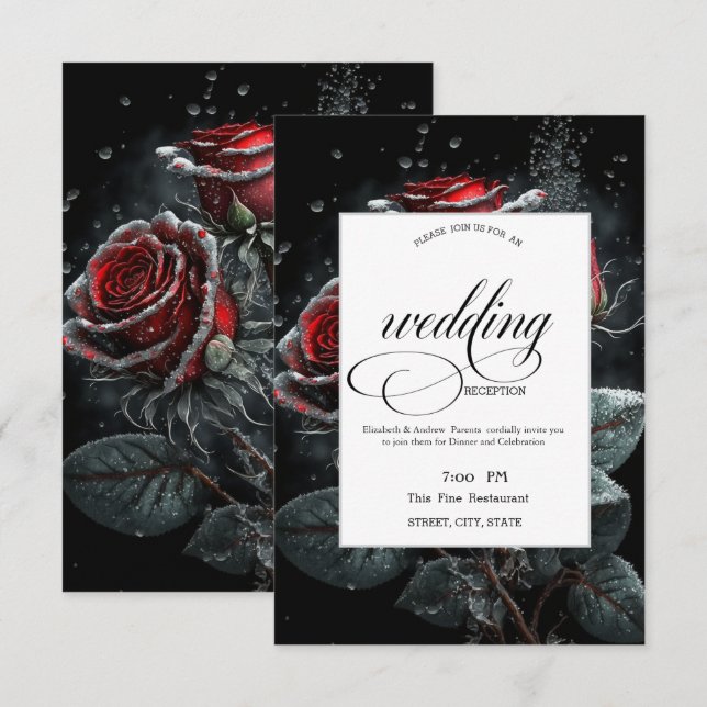 Elegant Red Roses Black Rehearsal Dinner   Invitation (Front/Back)