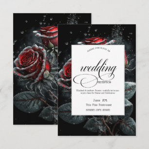 Elegant Red Roses Black Rehearsal Dinner   Invitation