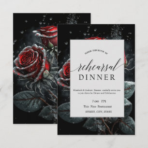 Elegant Red Roses Black Rehearsal Dinner   Invitation