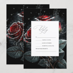 Elegant Red Roses Black RSVP   Invitation