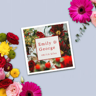 Elegant red roses blossoms flowers floral Wedding Napkin