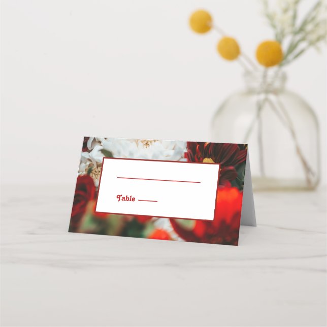 Elegant Red Roses Blossoms Wedding Place Card (Front)