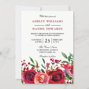 Elegant Red Roses Burgundy Wedding Invitation