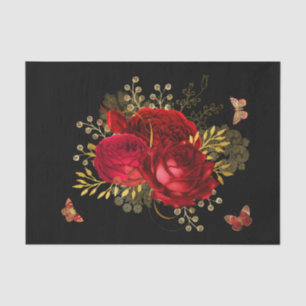 Elegant Red Roses Butterfly Gold Tissue Paper