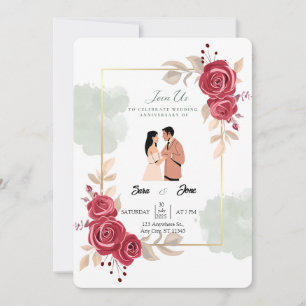 Elegant Red Roses & Couple Illustration Invitation
