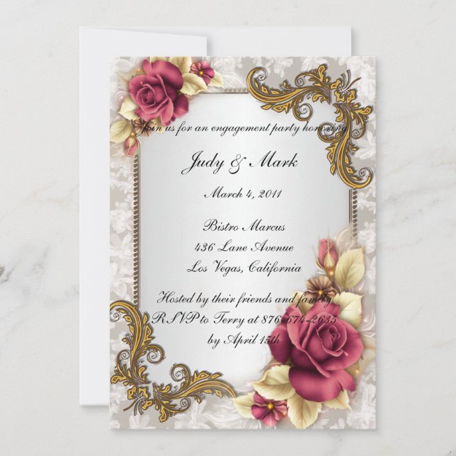 Elegant Red Roses Engagement Party Invitation (Front)