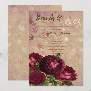 Elegant Red Roses Falling Leaves Bridal Shower Invitation