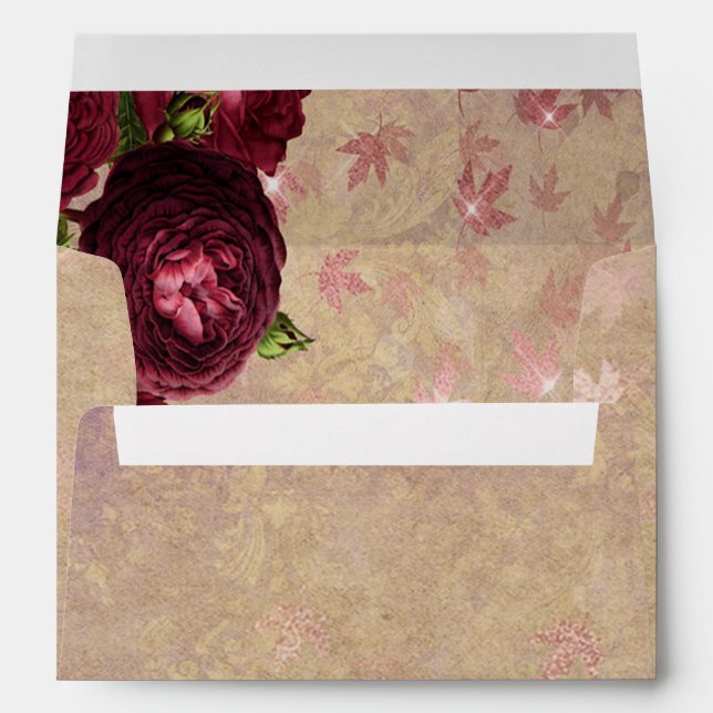 Elegant Red Roses Falling Leaves  Envelope (Back (Bottom))