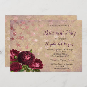 Elegant Red Roses Falling Leaves Retirement Invitation