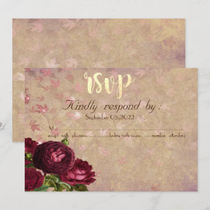 Elegant Red Roses Falling Leaves RSVP Invitation