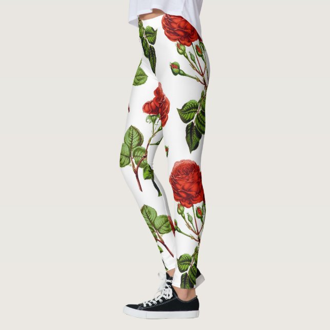 Elegant Red Roses Floral Flowers Pattern | Leggings (Left)