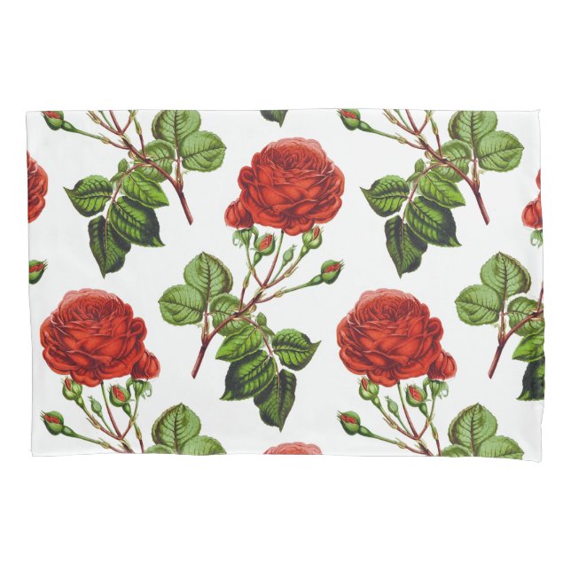 Elegant Red Roses Floral Flowers Pattern | Pillowcase (Front-Left)