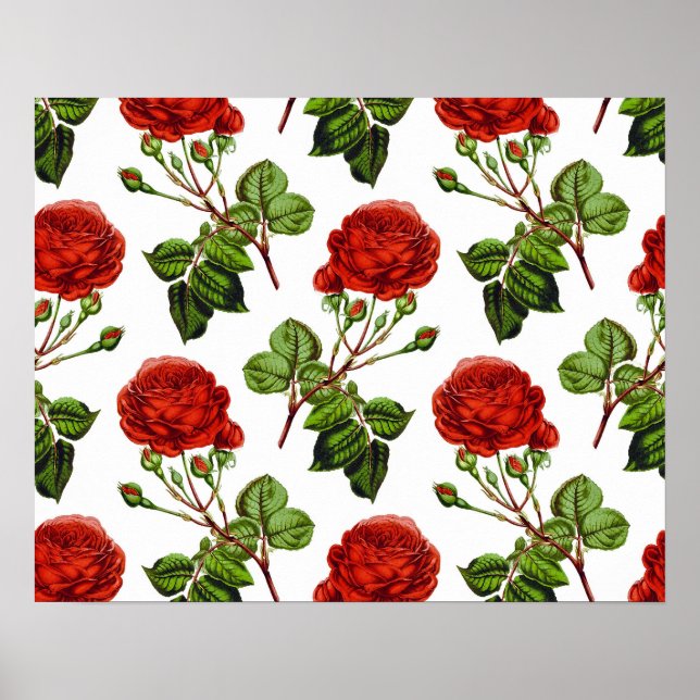 Elegant Red Roses Floral Flowers Pattern | Poster (Front)