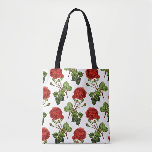 Elegant Red Roses Floral Flowers Pattern | Tote Bag (Front)