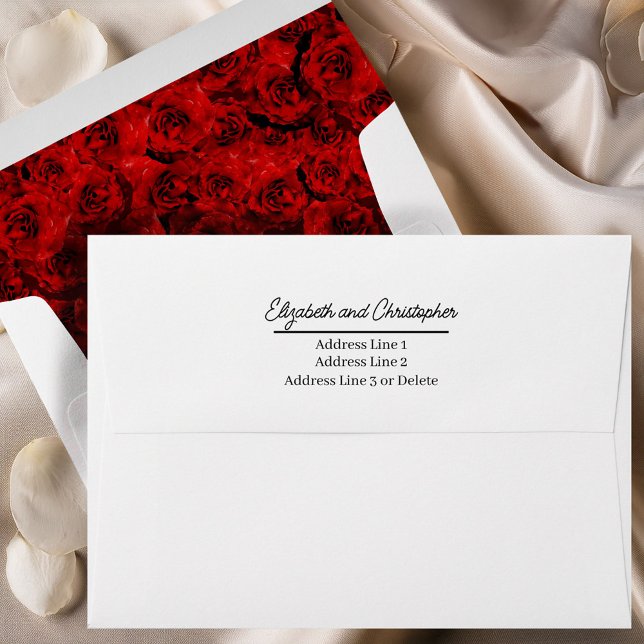Elegant Red Roses Floral Lined Custom Wedding Envelope (Creator Uploaded)