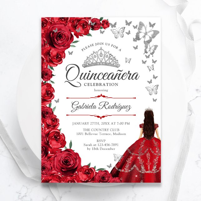 Elegant Red Roses Floral Quinceanera Invitation (Creator Uploaded)