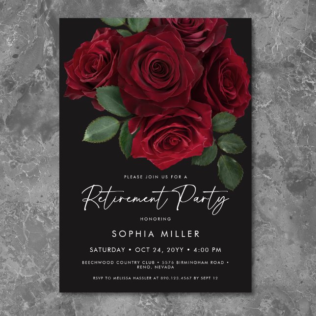 Elegant Red Roses Floral Retirement Party Invitation (Elegant Red Roses Floral Retirement Party Invitation)