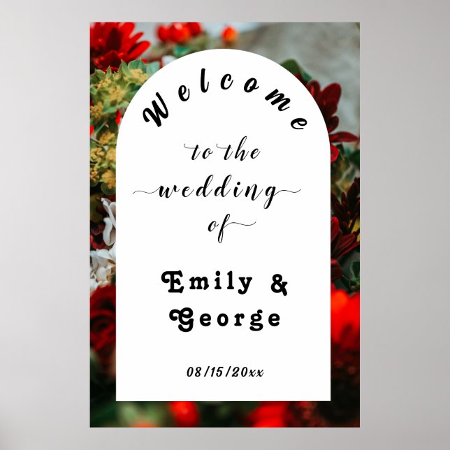 Elegant red roses floral Wedding Welcome  Poster (Front)