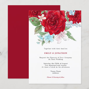 Elegant Red Roses Florals Typography Wedding Invitation