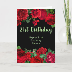 Elegant Red Roses Flowers Birthday Party  Card
