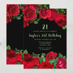 Elegant Red Roses Flowers Birthday Party Invitation