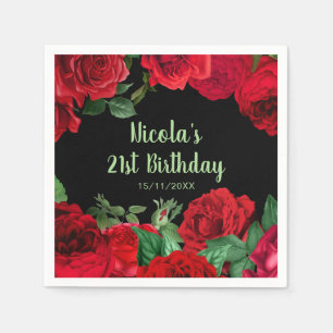 Elegant Red Roses Flowers Birthday Party Napkin