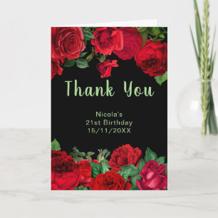 Elegant Red Roses Flowers Birthday Party Thank You Card