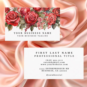 Elegant Red Roses Flowers Floral  Business Card