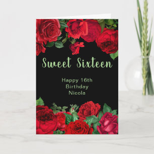 Elegant Red Roses Flowers Sweet Sixteen Card