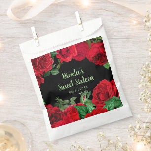 Elegant Red Roses Flowers Sweet Sixteen Favour Bags