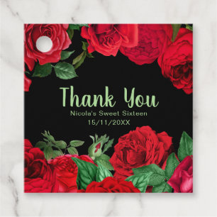 Elegant Red Roses Flowers Sweet Sixteen Favour Tags