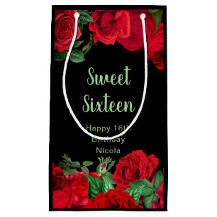 Elegant Red Roses Flowers Sweet Sixteen Small Gift Bag