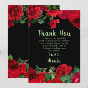 Elegant Red Roses Flowers Sweet Sixteen Thank You Card