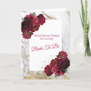 Elegant Red Roses Gold Marble Bridal Shower Card