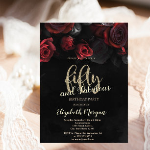 Elegant Red Roses Gothic 50th Birthday Party Invitation