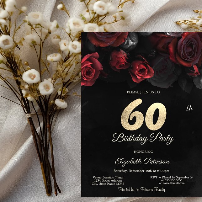 Elegant Red Roses Gothic 60th Birthday  Invitation (Creator Uploaded)